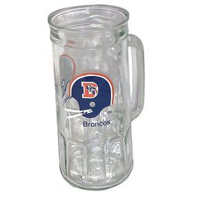 Denver Broncos Glass Mug Stein 80’s Logo Fisher Nuts NFL AFC West 7”Tall Vintage